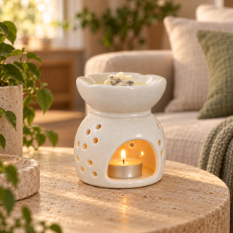 schmelzende Duftmelts in der Duftlampe im Wohnzimmer