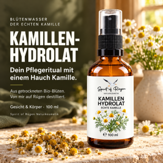 Rügener Kamillen-Hydrolat im Sonnenlicht