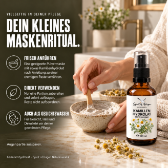 Kamillenhydrolat und weißes Maskenritual