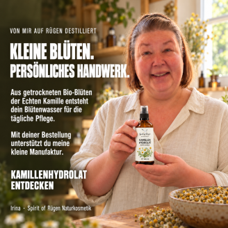 Irina mit Kamillenhydrolat aus Rügen